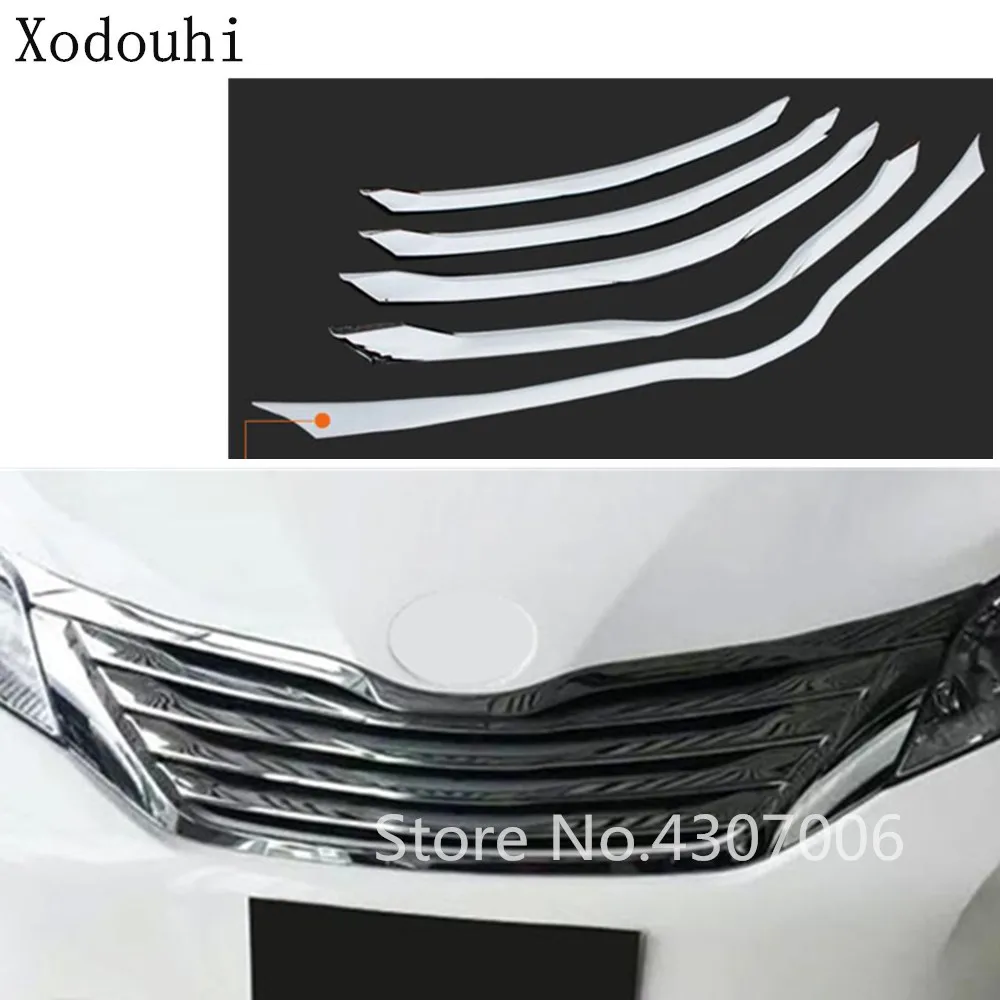 

Car styling body cover protect detector ABS chrome trim Front up Grid Grill Grille 5pcs For Toyota Sienna 2015 2016 2017 2018