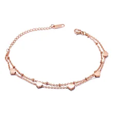DEELAN OL Estilo Moda Charme Pulseiras & Pulseiras do Sexo Feminino Cor de Rosa de Ouro de Aço Inoxidável Coração Acessório Presentes Da Jóia Das Mulheres