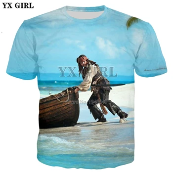 YX GIRL Jack Sparrow, футболка с 3d принтом из фильма Пираты Карибы, новинка, Мужская/женская летняя стильная повседневная футболка - Цвет: color as the picture