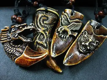 

FREE SHIPPING 4 PCS Tibet Men's Cool Dragon&Tiger Yak Bone Gothic Pendant&Necklace F&SH