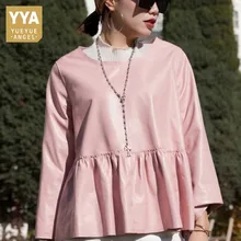 Осенне-зимняя куртка из овечьей кожи разноцветные кожаные пальто Женская свободная кожаная куртка с круглым вырезом пуловер Толстовка