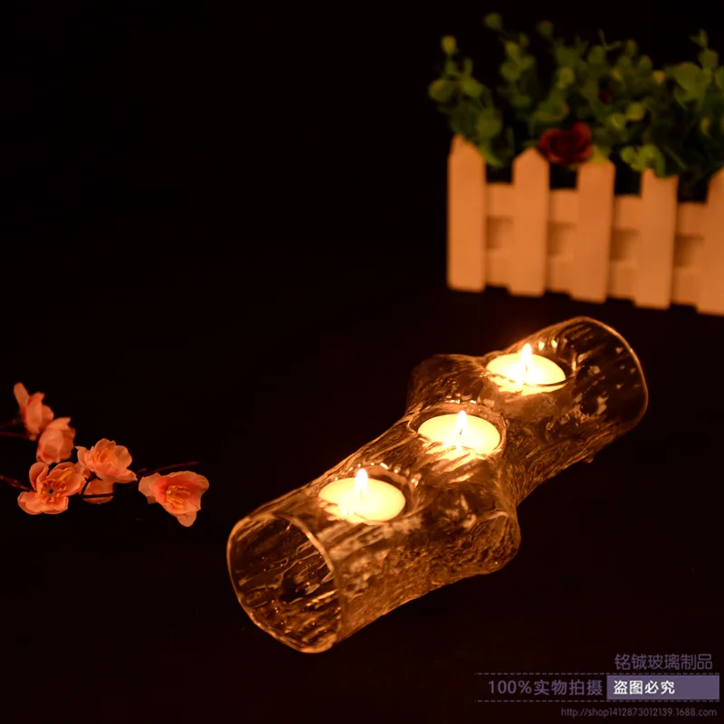 

Fashion 4 Holes Woods Truck Glass Candle Holders Transparent Candlestick Romantic Dinner Home Decoration Lotus Candle Holder