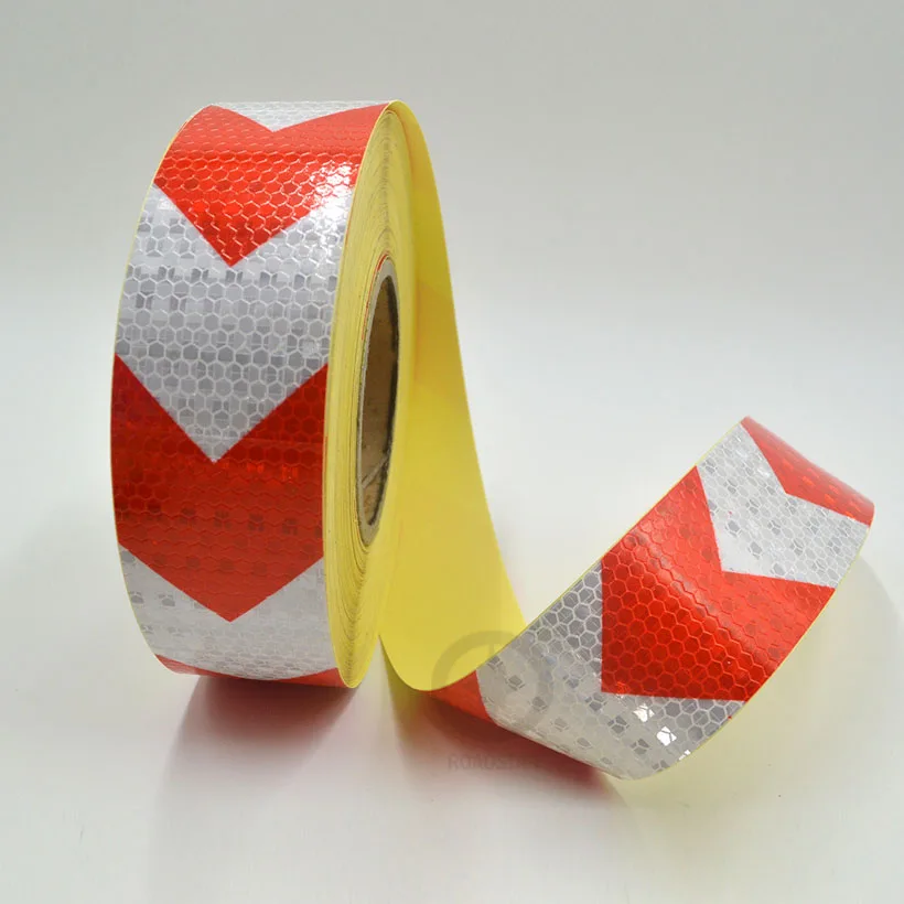 

5cmx5m Small Shining Square Relf-Adhesive Reflective Warning Tape with Red White Color Arrow Printing for Car AND Motorcycle