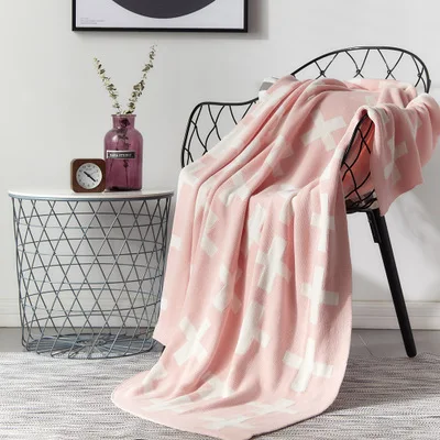 Розовый стул вязаное одеяло синий серый черный крючком пледы детское одеяло s диван кровать крест узор Дети Портативный Cobertor пледы - Цвет: A