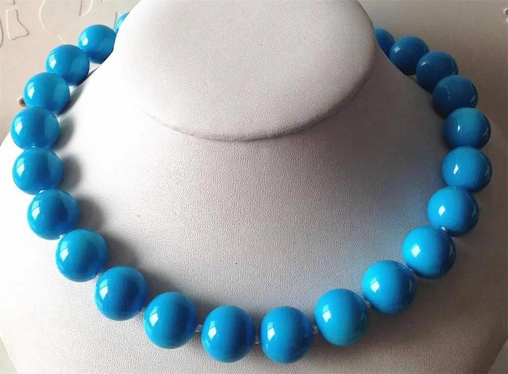 

NEW Precious 8mm Turkey turquoise blue necklace 18'' AAA+H