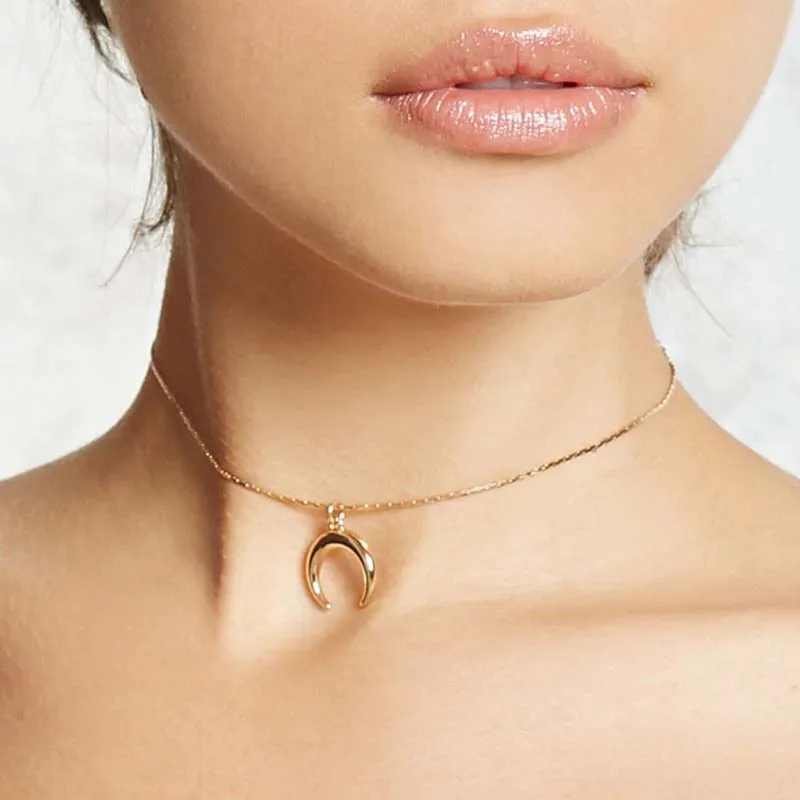 Surou Western Fashion Simplicity Women Crescent Moon Pendant Collar Necklace New Style Clavicle Chain Bijouterie Boho | Украшения и