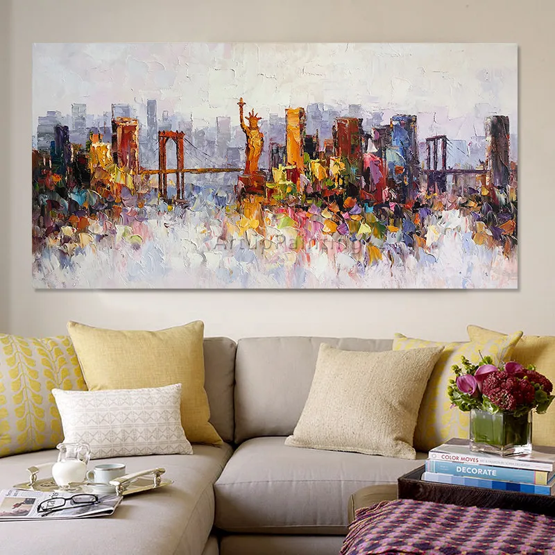 New York cityscape oil painting On Canvas quadro caudros decor modern abstract impasto texture wall art pictures for living room New York cityscape oil painting On Canvas quadro caudros decor modern abstract impasto texture wall art pictures for living room