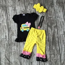 Bébé vêtements bébé filles de voiture applique capri ensemble pantalon ensemble tenues retour à l’école vêtements avec collier assorti et arc ensembles