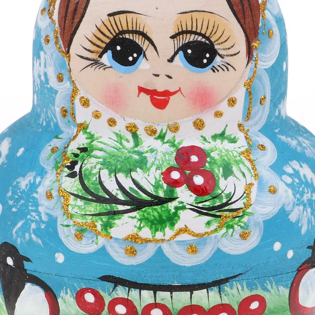 Hand Painted Girls Russian Babushka Matryoshka Nesting Dolls Kit 10 Pieces Kids Birthday Gift Christmas Ornaments