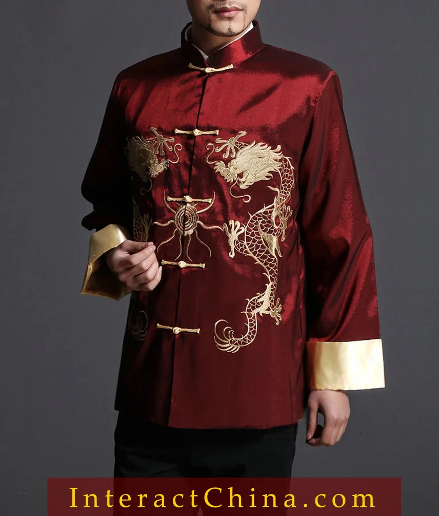 Stylish Red Kung Fu Men's Blazer Padded Jacket Dragon Shirt 100% Silk #105 