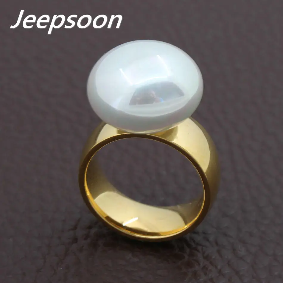 

Wholesale Newest Fashion Jewelry Stainless Steel Rings With Simulated Pearl For Women Gold And Silver Color For Choose RBJADNAJ