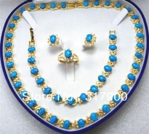 

beautiful blue necklace bracelet ring 8# earring set