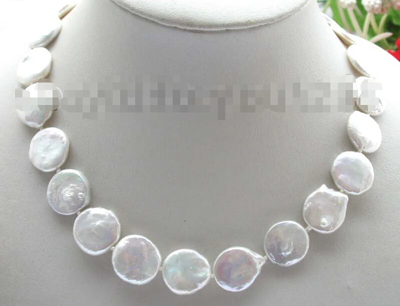 

17.5" Genuine Natural 17mm White Coin Pearl Necklace 14k! (A0513)