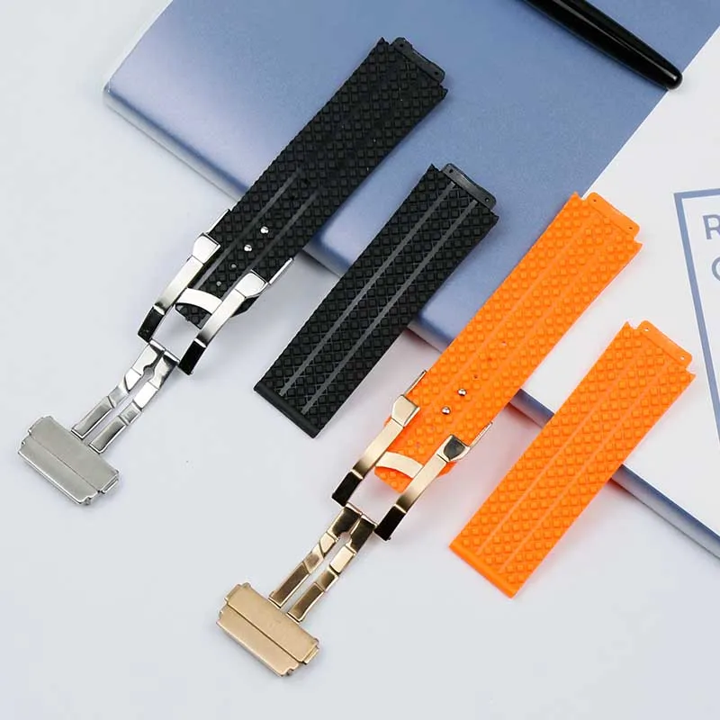 

Natural rubber strap 25mmx17mm for Hublot strap big explosion deployment ladies waterproof sports silicone strap accessories
