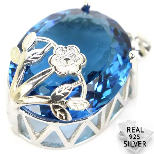 

Real 925 Solid Sterling Silver 8.1g Big Gem Oval 22x18mm London Blue Topaz Engagement Pendant 31x18mm