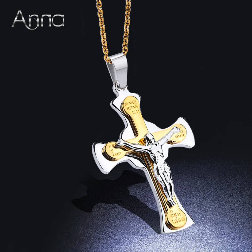 Image A N Unisex Gold Silver Cross Pendant Choker Necklace Literature and Art Jewelry Region Jesus Pendant Thanksgiving Christmas Gift