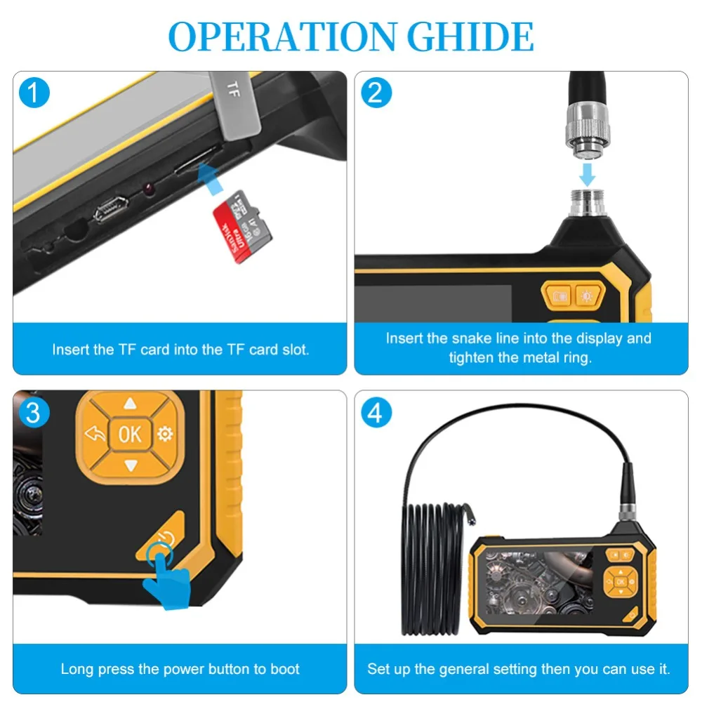 1080P промышленный эндоскоп Инспекционная камера портативный ручной бороскоп Видеоскоп с 4,3 дюймовым ЖК-дисплеем с батареей 2600 мАч