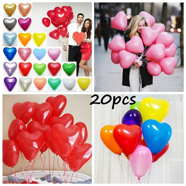 20pcs10inch красных шаров сердце розовый белый фиолетовый латекс баллон Свадебные