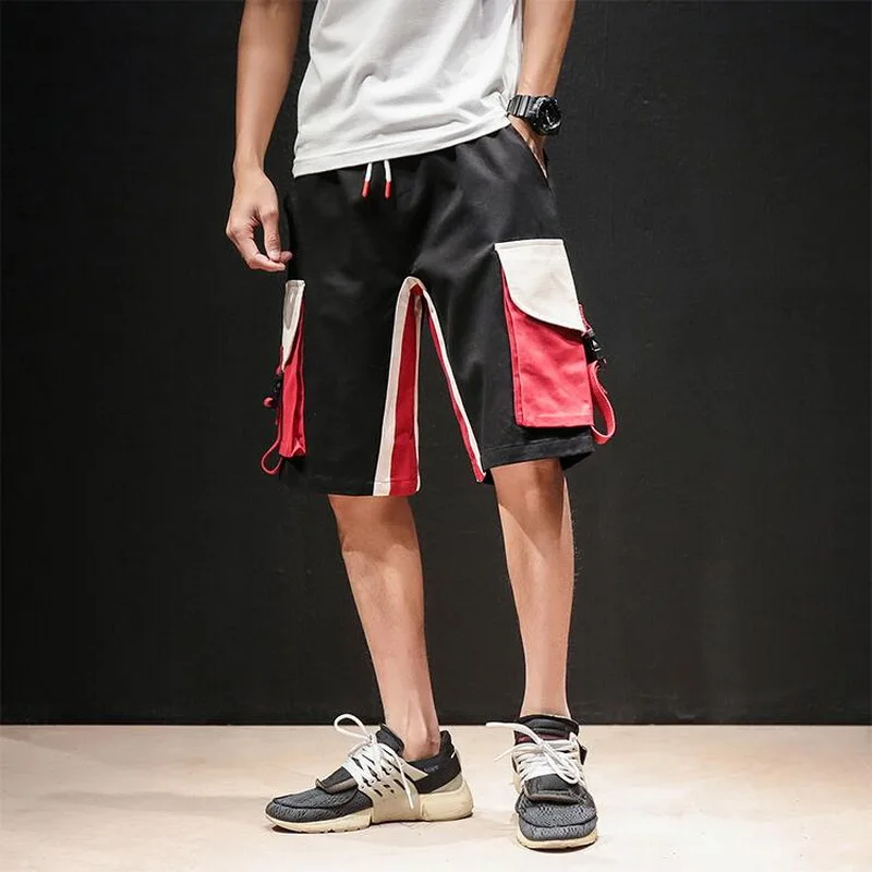 Летнее платье в китайском стиле с большим карманом мужские шорты Карго прилив бренд свободные шить лоскутное до колен свободные в стиле «хип-хоп» Шорты Для мужчин