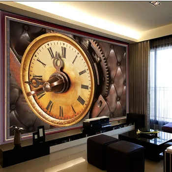 

Custom 3D photo wallpaper Custom Retro Clock mural KTV bar living room bedroom coffee shop tea house sofa wallpaper mural