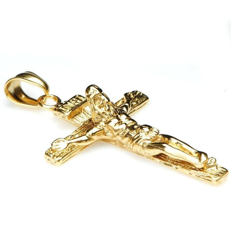 Vintage Classic Punk Statement Necklace Trendy Male Silver Gold Color Crucifix Cross Jesus Piece Necklace&Pendants Men Jewelry