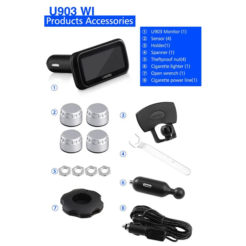 U903Z WI TPMS автомобильная система контроля давления в шинах 4 внешних датчика