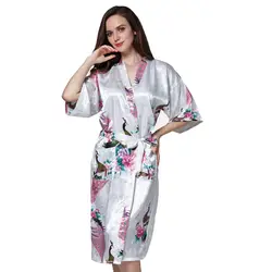 Павлин халат женщины кимоно халаты пижамы шелковые платья Женщины невесты Халаты женские домашние халаты одежда