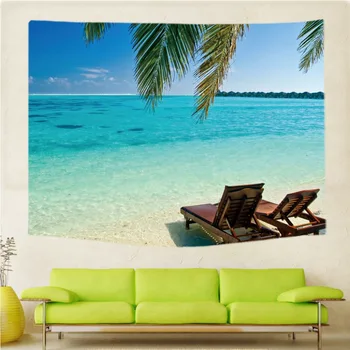 

Sea Beach Wall Hanging Tapestry Beautiful scenery Polyester 200*150cm Decorative Polyester Curtains Plus long Table Cover