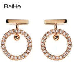 BAIHE Solid 14 К розовое золото 0.10ct F-G/SI круглая огранка 100% из натуральной бриллиантами свадебные Мода Fine Jewelry уникальные серьги-гвоздики