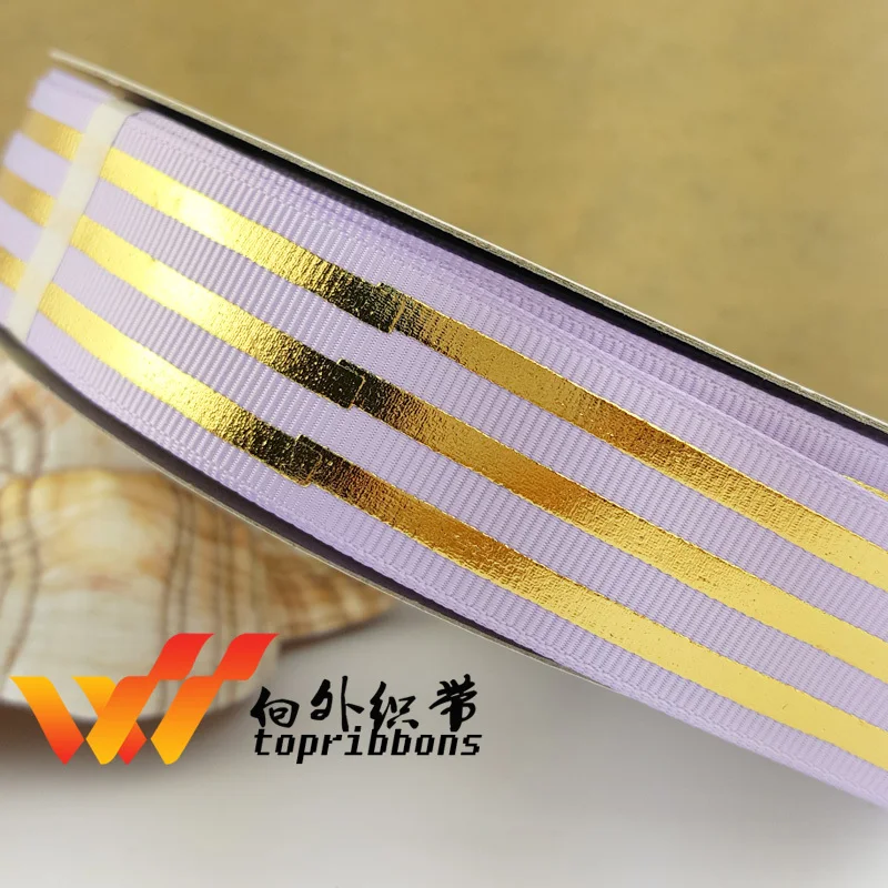 Gold foil ribbon printed ribbon Stripe ribbon Free shipping 1" 50 yards