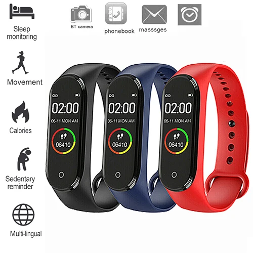 

New Color Screen Fashion Sports Smart M4 Watch Men And Women Tracker Heart Rate Monitor Monitor Health Multi-Language Bracelet