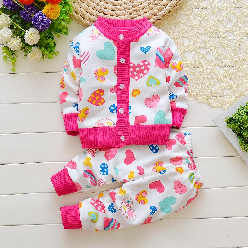 

BibiCola toddler sweater Baby girls Clothing Set Thick warm sport Suit set kids Plus thick velvet causal girls clothes set