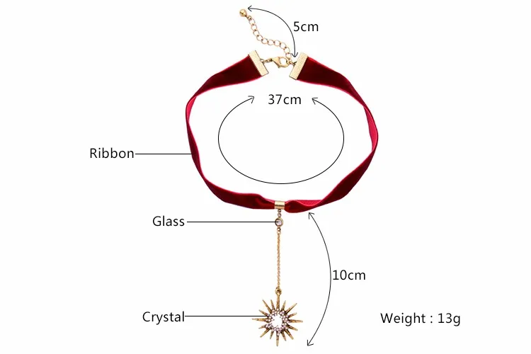 Подвеска в виде звезды со стразами Черный Красный бархат колье поп женские ювелирные изделия чокеры рождественские подарки