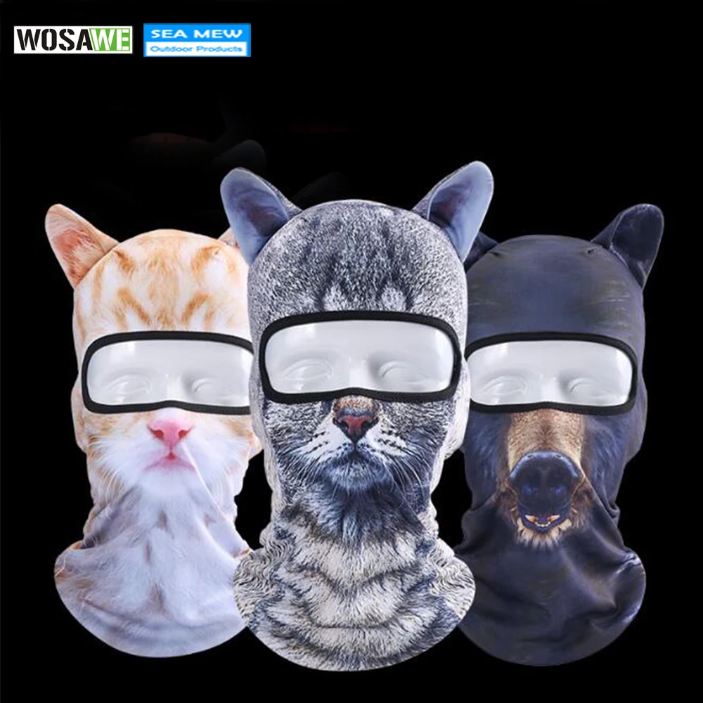 

WOSAWE Spring 3D Animal Full Face Mask Bicycle Hats Cap Warmer Snowboard Halloween Party Cat Dog Tiger Protection Men Women