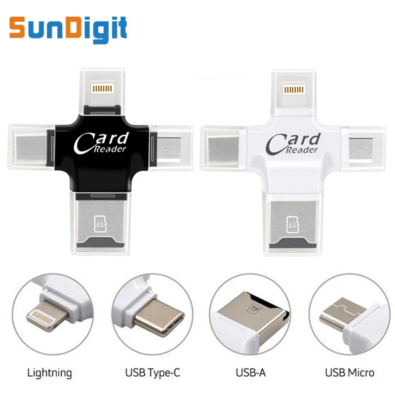 Высокое качество 4 в 1 TF Card Reader Тип-C/Lightning/Micro USB Micro SD Card Reader для macBook смартфон Планшеты PC OTG адаптер