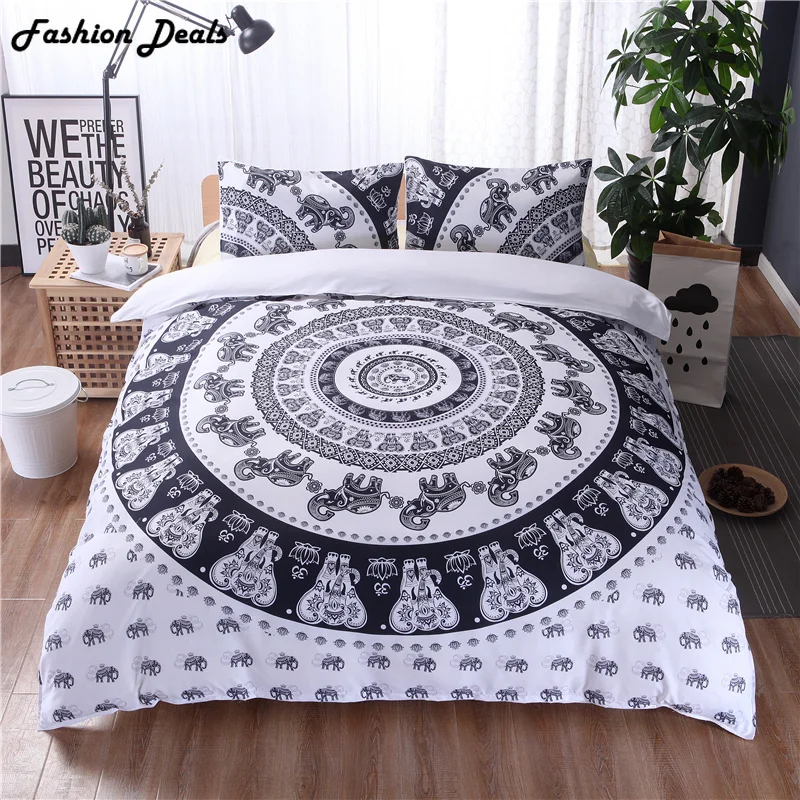 

Home Textile Mandala Bedding Set White Floral Pattern Duvet Cover Black and White Bohemian Bedclothes Lotus Bed Set Queen Size