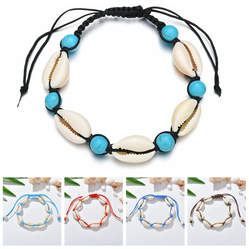 

Handmade Natural Seashell Hand Knit Anklets Bracelet Women Accessories Beaded Strand Friendship Shells Anklet Bracelet