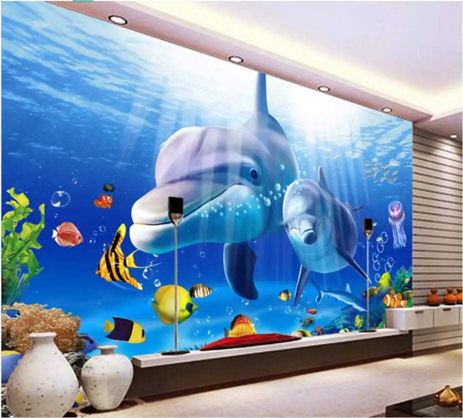 

3d wallpaper custom mural wall cloth Blue ocean dolphin TV background wall picture wallpaper for walls 3 d photo wallpaper