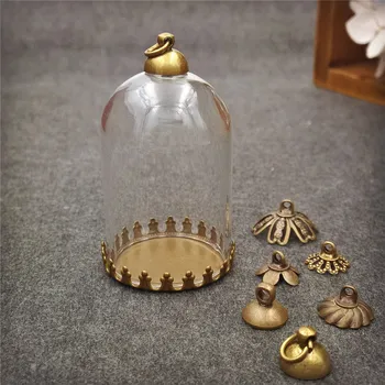

5sets/lot 38*25mm tube glass globe bronze tiny crown base beads cap glass vial pendant fashion necklace pendant glass dome
