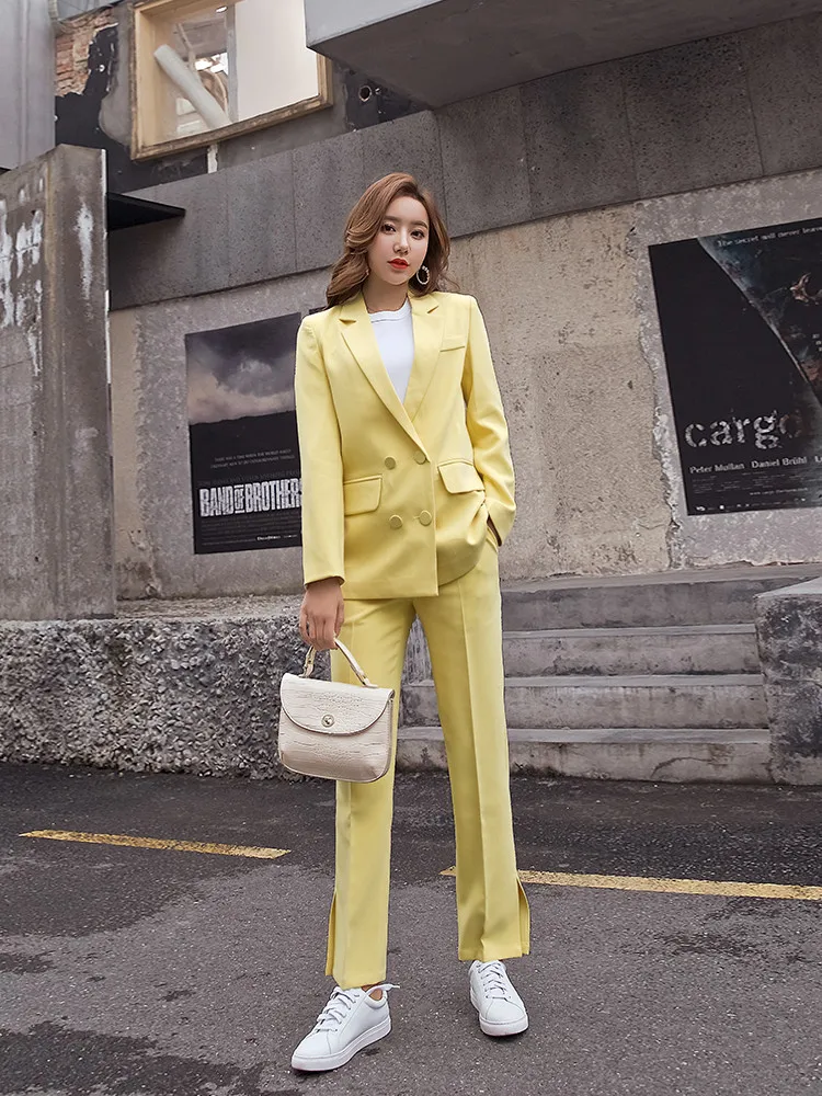 4.1      2、双排扣、99、Women's suits women's new casual suit women's double-breasted Slim temperament suit two-piece jacket  pants suits custom