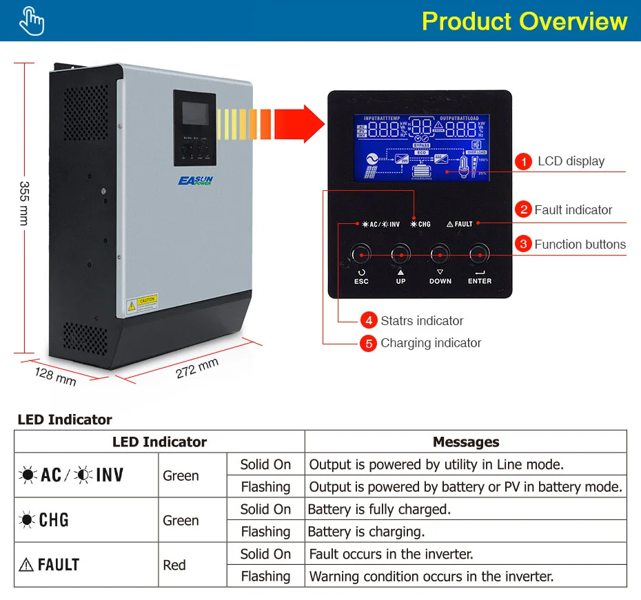 Источник питания Easun 3KVA солнечный инвертор 2400W 24V 220V Гибридный Инвертор Чистая синусоида Встроенный MPPT Солнечный контроллер зарядное устройство