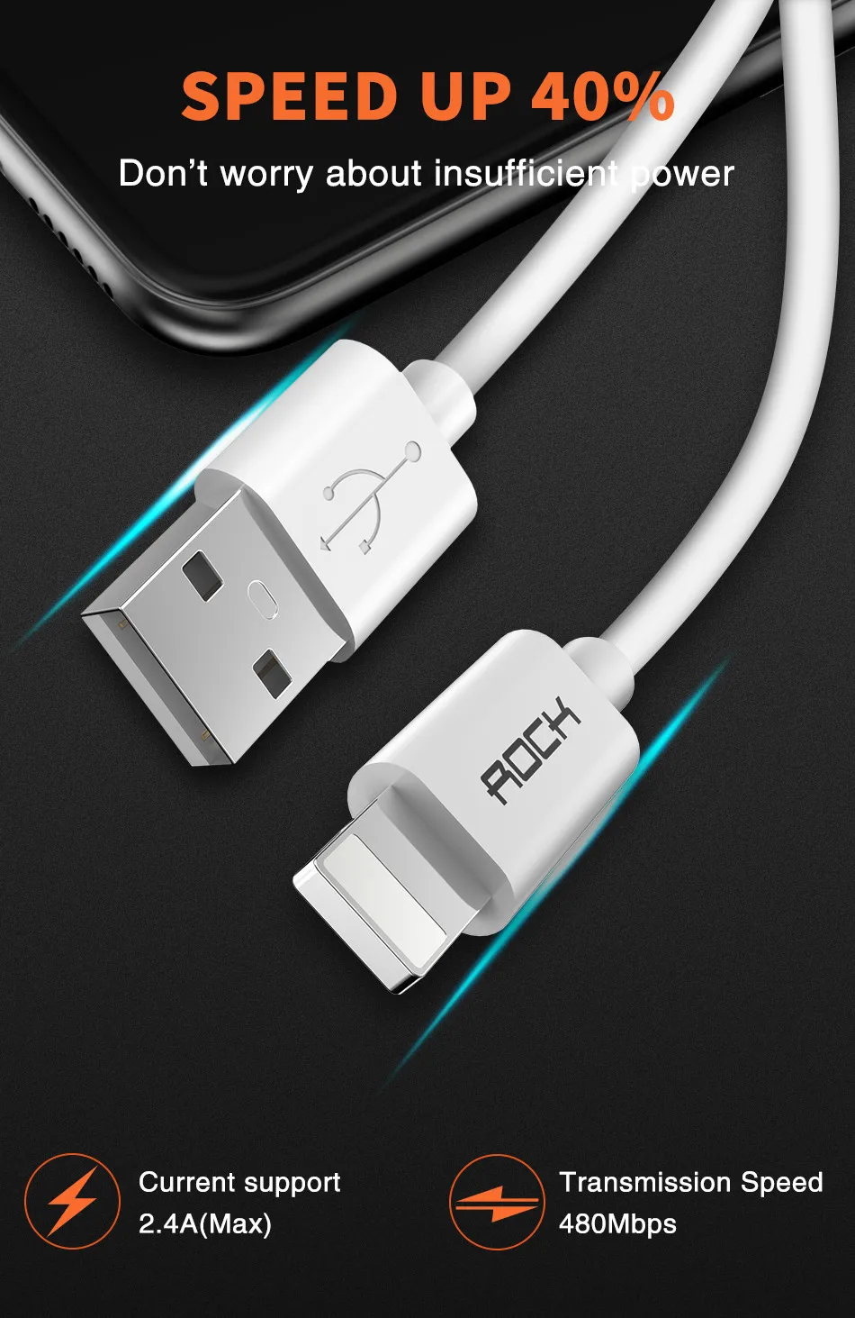 ROCK 3 pcs/lot 2m USB Cable For iPhone X 8 7 6 6S Plus 5 5s SE Fast Data Sync Charging Charger Cables for Lighting Cable cord