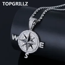 TOPGRILLZ мужское ожерелье-Компас с кубическим Цирконом и кулоном с 4 мм теннисная цепочка в стиле хип-хоп золотой серебряный цвет Ювелирные изделия Подарки
