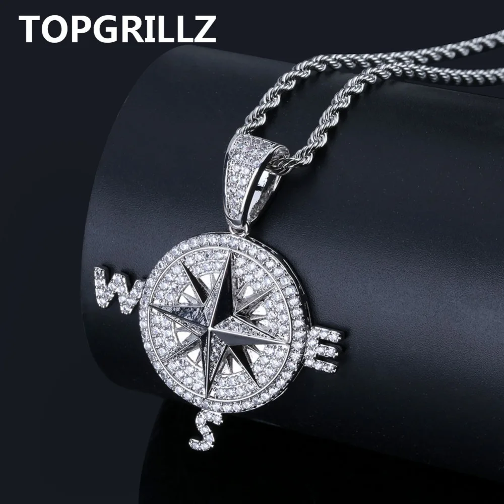 TOPGRILLZ الرجال مثلج خارج مكعب الزركون البوصلة قلادة و قلادة مع 4 مللي متر تنس سلسلة الهيب هوب الذهب الفضة اللون مجوهرات هدايا TOPGRILLZ الرجال مثلج خارج مكعب الزركون البوصلة قلادة و قلادة مع 4 مللي متر تنس سلسلة الهيب هوب الذهب الفضة اللون مجوهرات هدايا