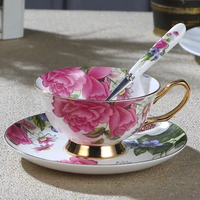 1 Набор, британская королевская 3D Розовая кофейная чашка, эмалированная чайная чашка с ложкой, блюдце, креативные чашки, керамические кофейные чашки, наборы, 6ZOP03 - Цвет: 05