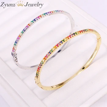 

5PCS, Rainbow Micro Pave CZ Gold /Silver Color Fashion Colorful CZ Multi Thin Cuff Bangles