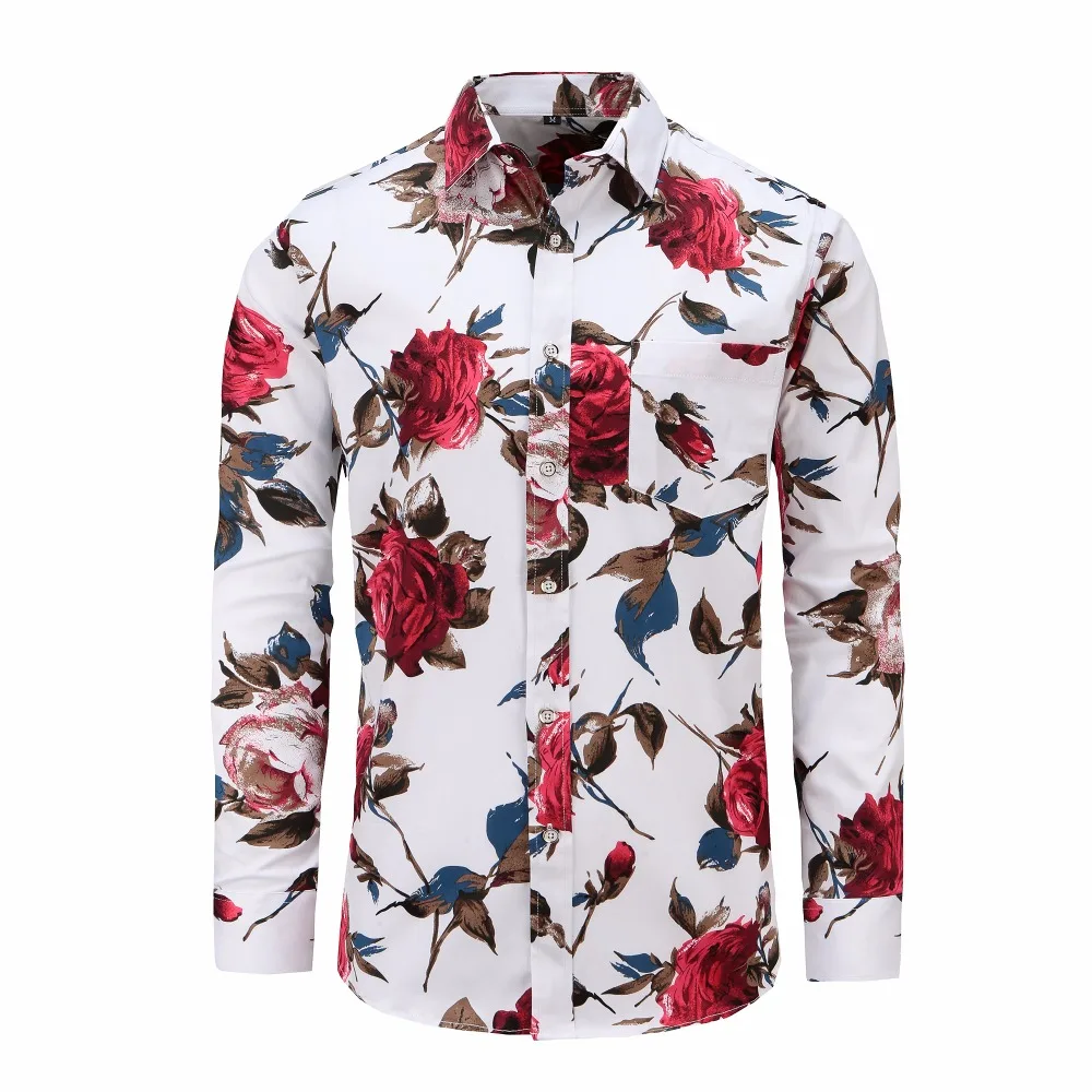 JeeToo Floral Paisley Print Long Sleeve Mens Shirts Plus Size Casual ...