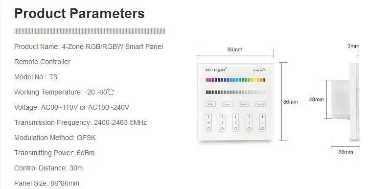 2,4G Беспроводной Milight T1/T2/T3/T4/B0/B1/B2/B3/B4/B8 яркость/CT/RGB/RGBW/RGB+ CCT светодиодная Smart Панель дистанционный регулятор линейного светильника