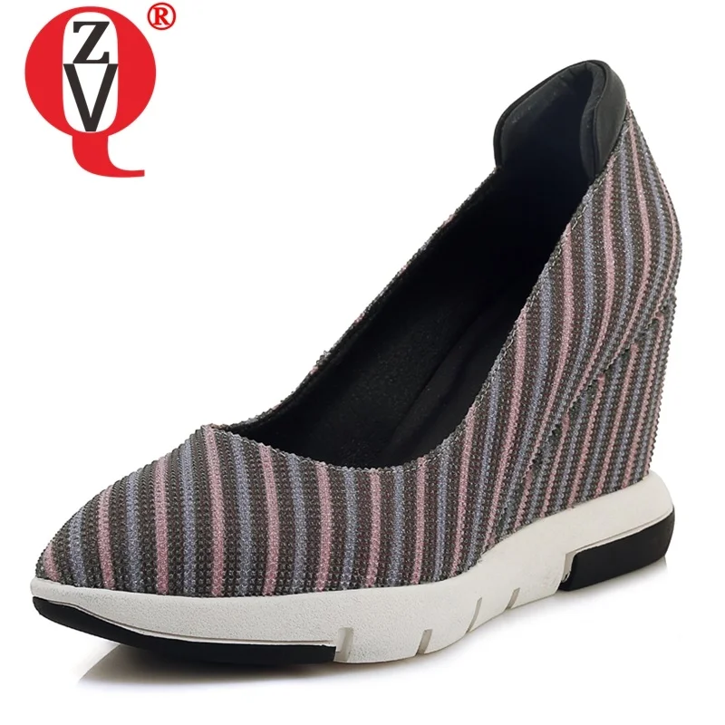 

ZVQ woman shoes 2019 spring new fashion sexy mixed colors stripe pointed toe woman pumps outside super high heels platform shoes