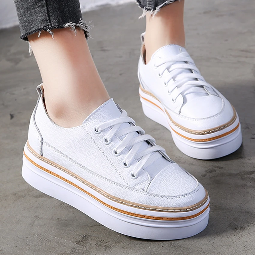 

GOGORUNS women genuine leather running shoes girls students thick platform running sneakers shoes ladies training shoes